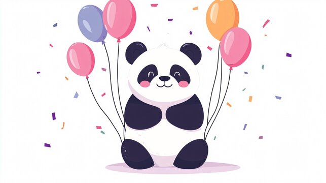 Adorable panda bear with helium balloons at birthday party celebration