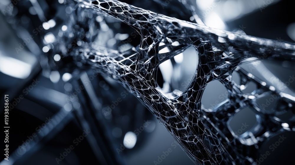 Poster a focused view on the intricate patterns emerging on a prototype bike frame highlighting the craftsm