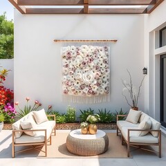 Modern Patio Oasis Featuring Floral Wall Art