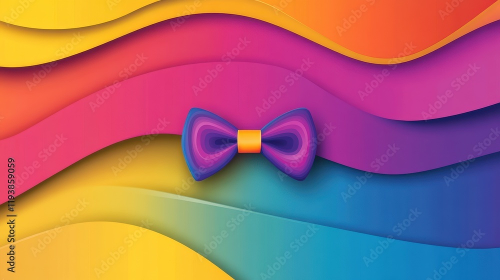 Poster vibrant abstract background with wavy gradient waves and colorful bow tie element for creative and m
