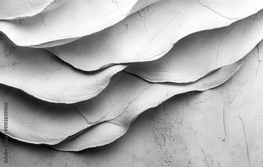 Poster abstract close-up of textured paper layers in monochrome showcasing intricate curves and surface det