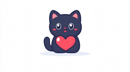 Fototapeta premium Adorable Little Cat with Heart: Kawaii Character Wide-Angle View