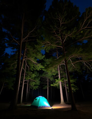 Night photos of trees and camping under it, simple style. isolated with white highlights