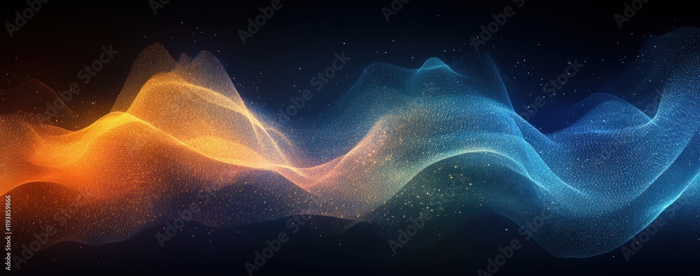 Poster abstract colorful waves of light in orange and blue colors flowing smoothly across a dark background