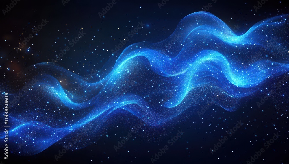 Aufkleber abstract cosmic waves with bright stars on dark background, ethereal light patterns and glowing part