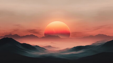 Stunning Vibrant Sunset Over Mountains with Colorful Sky and Dreamy Background in Serene Landscape