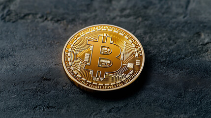 A minimalist digital gold bar featuring the Bitcoin logo, glowing vividly against a black, textured background