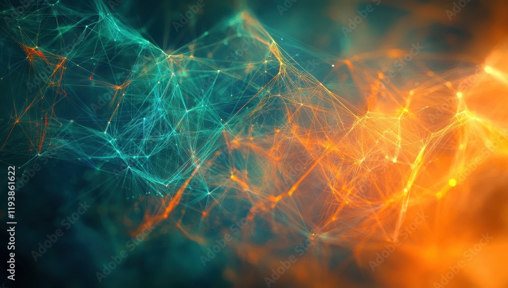 Poster abstract digital background with blue and orange light patterns, representing connection, technology