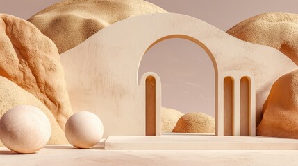 Fototapeta premium Artistic minimalist structure abstract landscape 3d render soft tones elevated perspective modern design concept