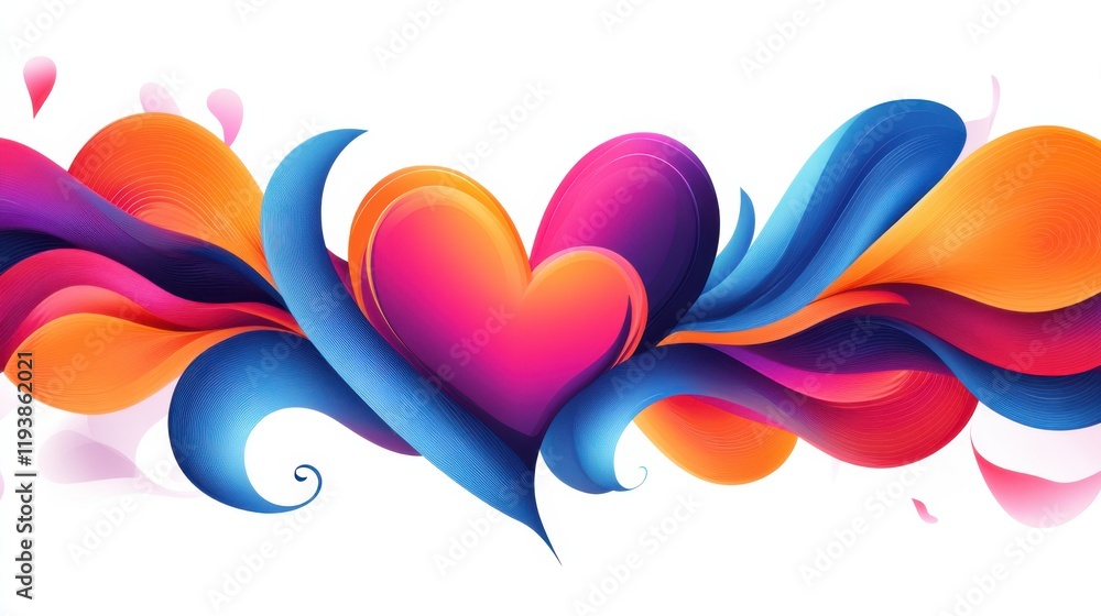 Poster vibrant heart shape surrounded by colorful waves in an abstract design perfect for expressing love a