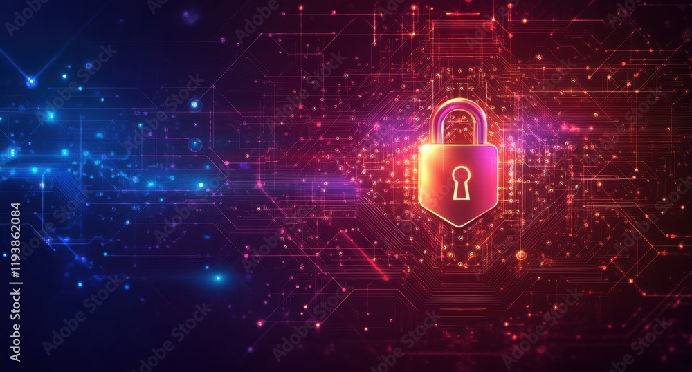 Aufkleber abstract digital background with glowing padlock symbol representing data security, cyber protection