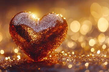 Fototapeta premium A Glittering heart shape with luxury backdrop and diffused lighting creates romantic atmosphere