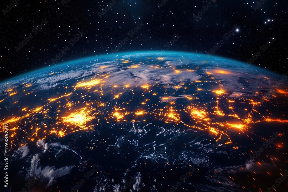 Poster global communication technology and networking for internet business in a futuristic earth from spac