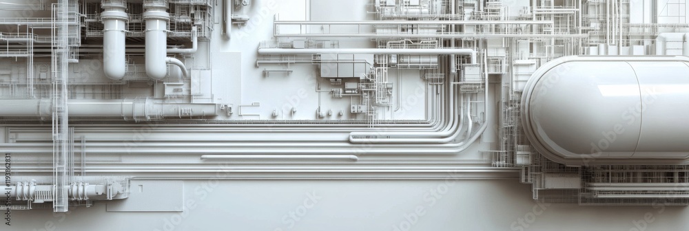Aufkleber geometric industrial pattern showcasing oil tanks and pipelines in an expansive facility setting. ge