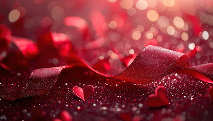 A Romantic valentine theme with flowing ribbon, hearts, and diffused light
