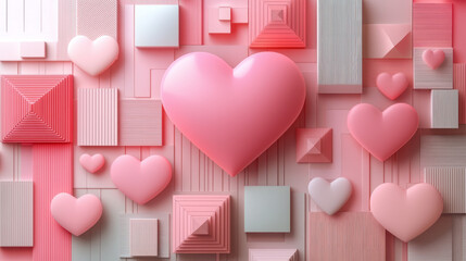 A Valentine Day geometric shapes in pastel palette create romantic atmosphere