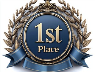 professional illustration features sleek 1st place banner adorned flowing ribbons and golden laurels perfect for digital or print media focused on achievement and excellence.