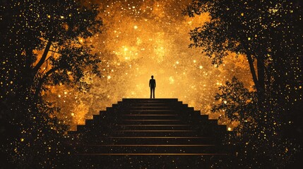 winner stands triumphantly on top step of podium surrounded golden fireworks and lively atmosphere highlighting moment of grand victory and celebration.