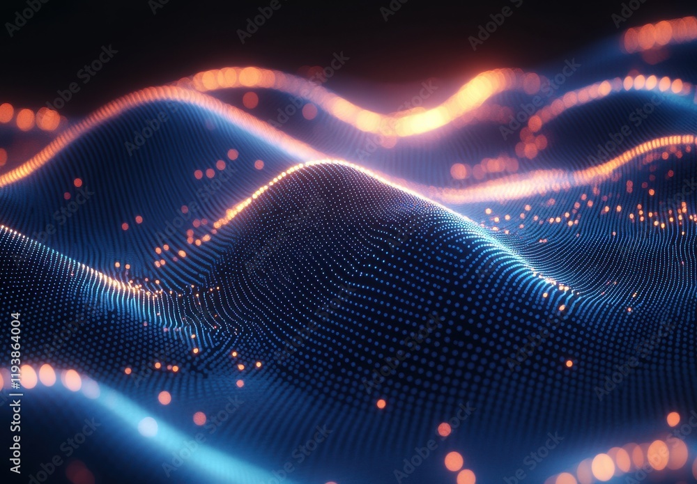 Aufkleber abstract digital landscape with flowing waves of light and particles representing waves of data and 