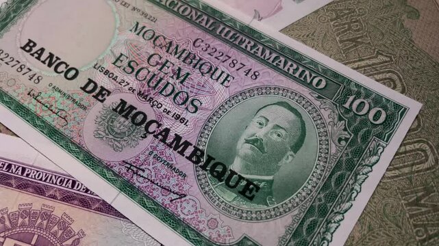 ancient Mozambique banknotes.one hundred escudos