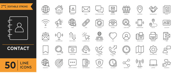 Contact icon set. Contact Us Icons. Containing Chat, support, message, phone, globe, point, chat, call, and more. Vector illustration