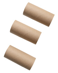 Top view set of tissue paper cores or napkin in strange shape after use in toilet or restroom isolated with clipping path in png file format
