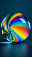 a spherical glass marble, filled with bright, swirling rainbow colors.