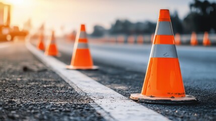 Traffic management action urban roadway safety equipment daytime setting close-up view construction awareness
