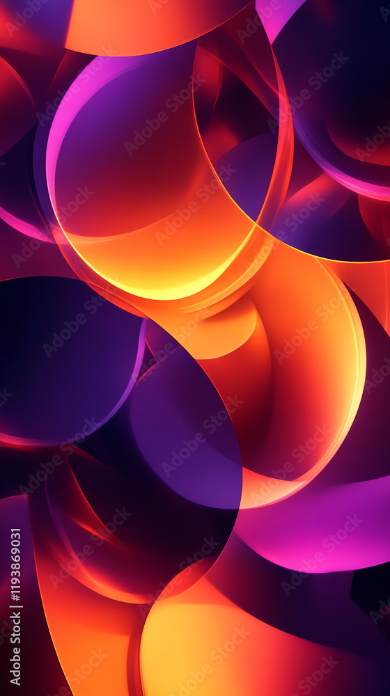Aufkleber glowing abstract shapes. neon orange and purple overlapping circles. soft illumination with depth an