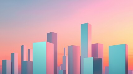 Obraz premium Urban skyline at dusk cityscape digital art modern architecture vibrant colors aesthetic viewpoint