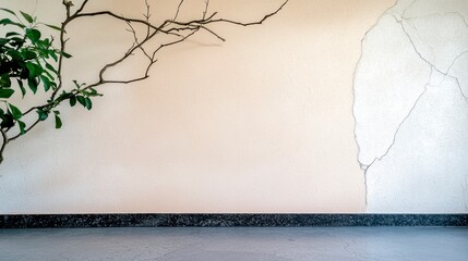 Minimalist Peach Wall  Branch  Plant  Empty Room  Interior Design  Product Background