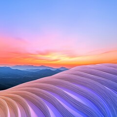 Abstract Sunset Landscape  Pastel Waves   Mountains