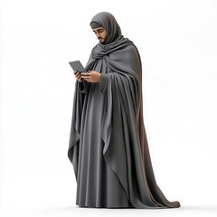 Naklejka premium A Thoughtful Muslim Man in Traditional Garb Using a Tablet: A Portrait of Modern Faith and Culture