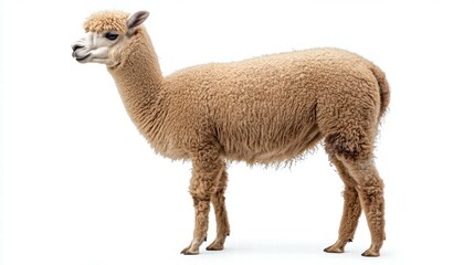 Fototapeta premium Freshly shorn alpaca studio setting animal portrait white background close-up pure elegance