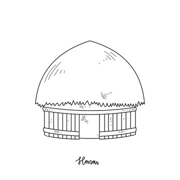 Simple sketch drawing of Honai Traditional House vector illustration. Traditional House in simple linear style vector design concept. Old architectural building design and great for education purpose.