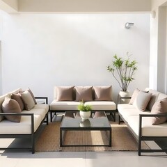 Modern minimalist patio furniture set with neutral tones