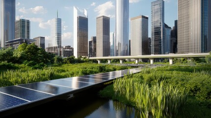 Obraz premium Solar energy implementation urban environment landscape photography green technology city view sustainable development