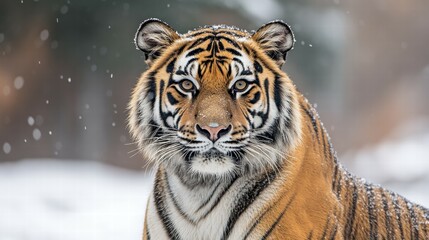 Obraz premium Bengal tiger staring intently wildlife photography minimalist white background close-up steady gaze