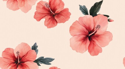 Vibrant hibiscus flowers tropical background floral illustration bright environment overhead view botanical art