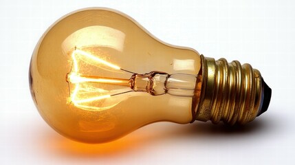 Softly glowing lightbulb white background image minimalist setting close-up warmth of illumination