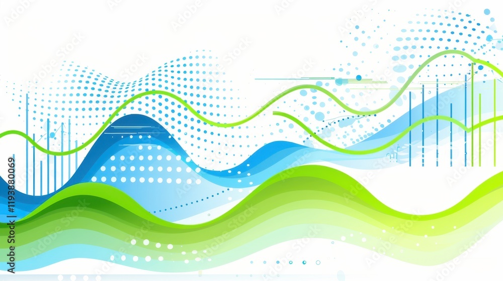Aufkleber abstract waves in blue and green colors create dynamic and modern design, featuring dotted patterns 