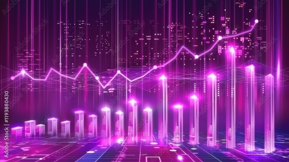 Aufkleber digital graph with pink tones showing upward trends and data analysis