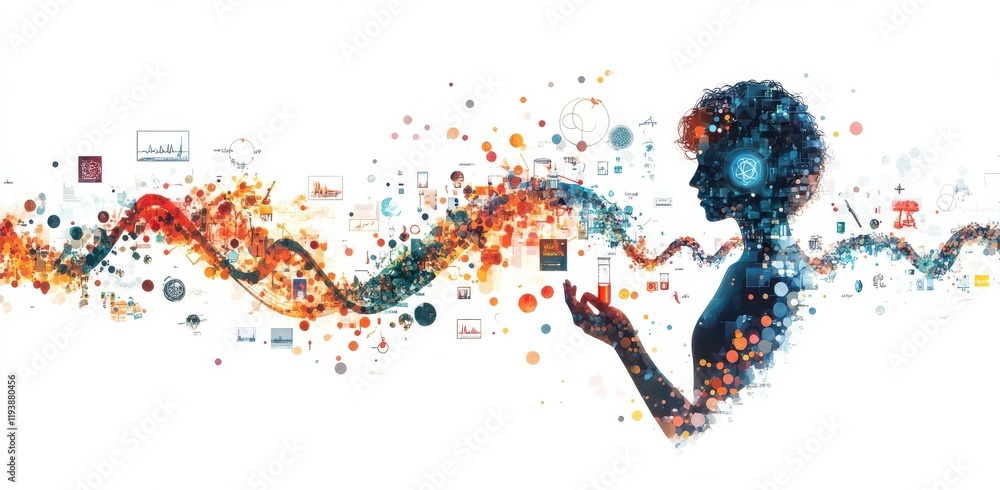 Poster abstract representation of data visualization and human connection with vibrant colors and dynamic s