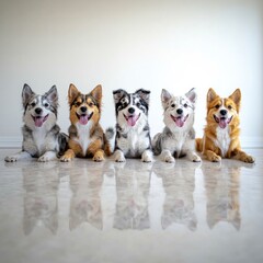 Happy Aussie Shepherd Dogs  Portraits  Studio Shot  White Background
