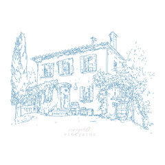 Tuscan Villa or Provence rough sketched abstract 