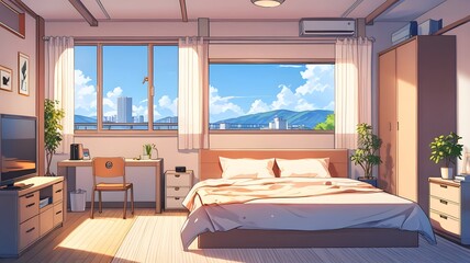 anime style bedroom illustration background