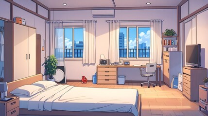 anime style bedroom illustration background