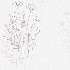 Floral illustration with abstract wild rose flowers in circle, Japandi art