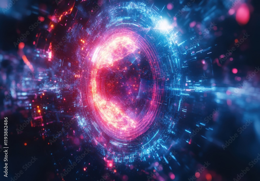 Poster abstract space background with colorful light trails and glowing particles creating a futuristic vis