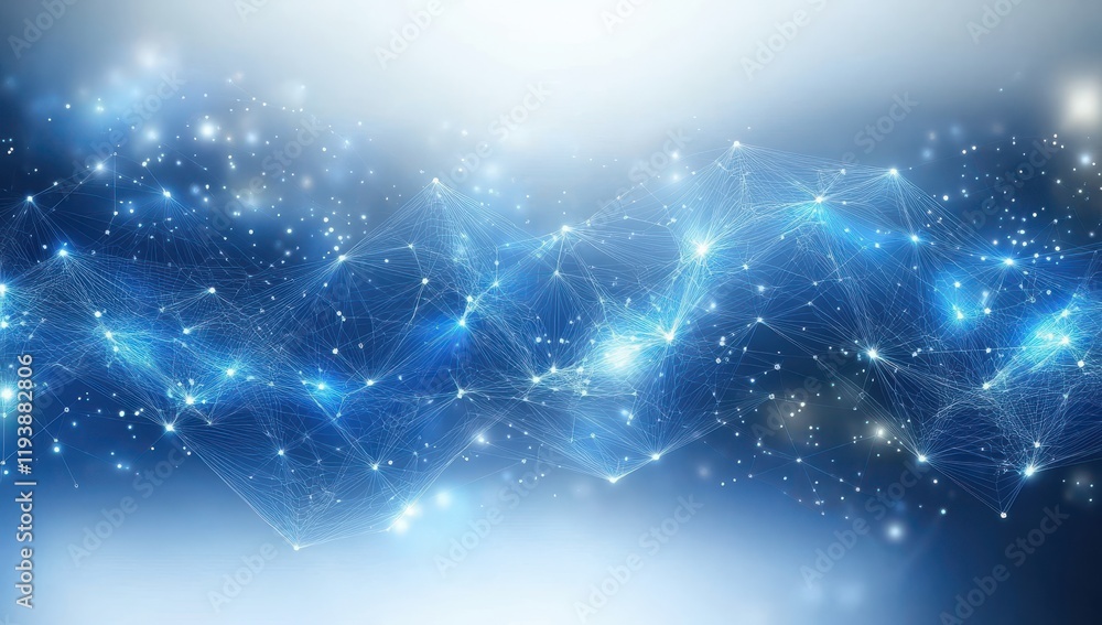 Poster Abstract Technology Background Featuring Blue Glowing Lines and Dots in a Network Formation With a Soft Light Effect for Digital Innovation and Science Concepts